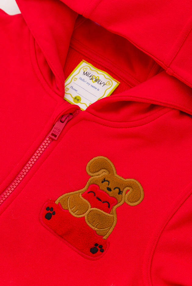 Ses Çıkaran Kırmızı Fermuarlı Kapüşonlu SWEATSHIRT